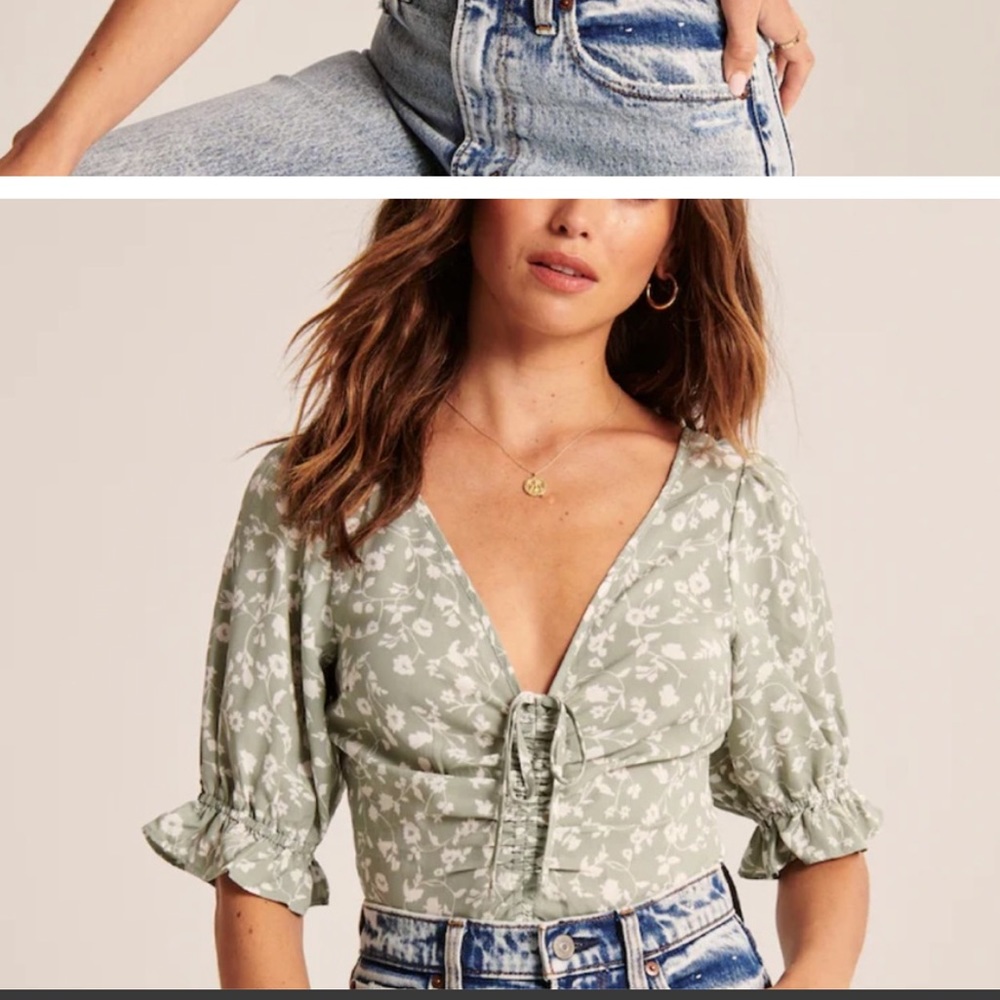 Abercrombie & Fitch Cinched Puff Sleeve Top